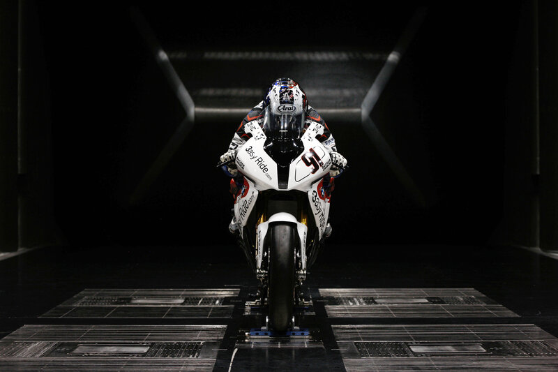 motorcycle racer on display