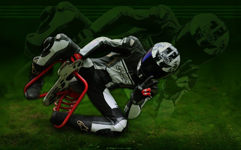Motorcycle Racer on Grass — Green