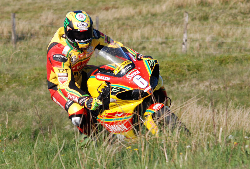 Motorcycle Racer on Grass — Yellow