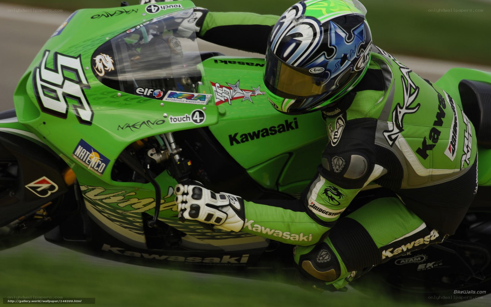 motorcycle racer on green bike
