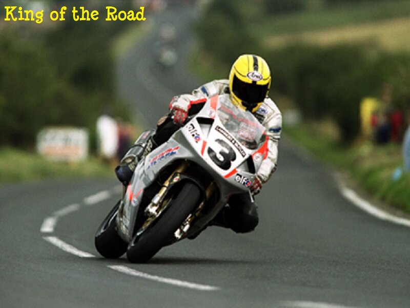 Motorcycle Racer on Road — Gray, Dynamic, Afternoon, Photograph, Trees