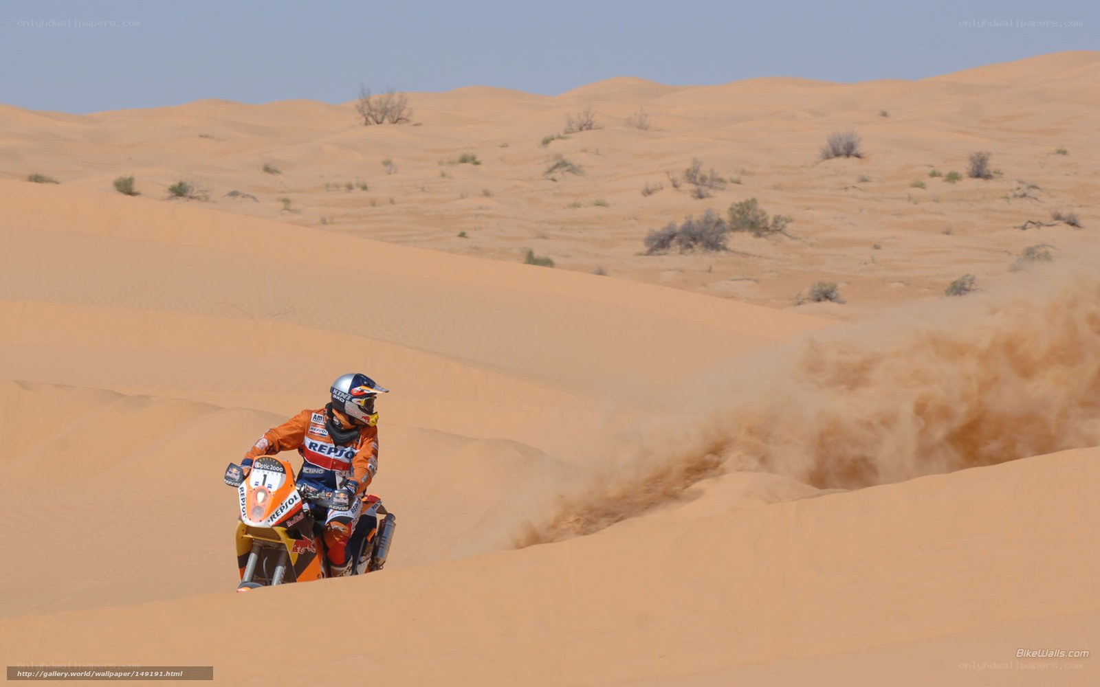 Motorcycle racer on sand dunes