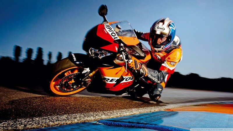 Motorcycle Racer on Track — Afternoon, Blue