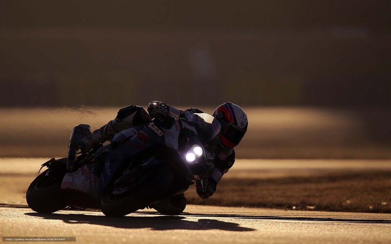 Motorcycle Racer on Track — Black, Dramatic, Sunset