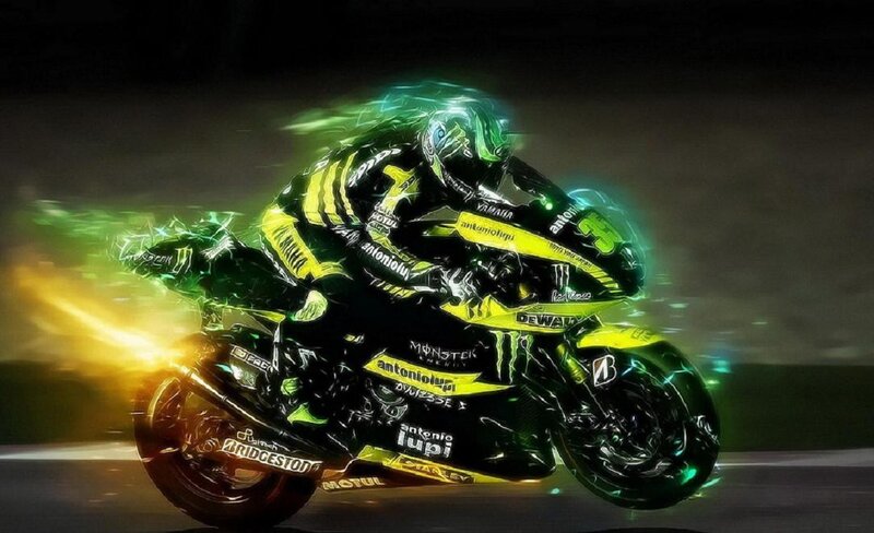 Motorcycle Racer on Track — Black, Dramatic