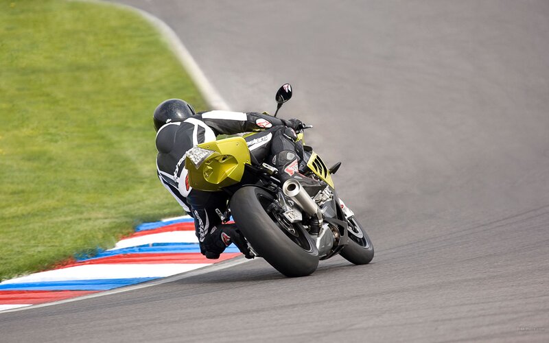 Motorcycle Racer on Track — Black, Dynamic, Afternoon, Photograph, Grass, Yellow, Green