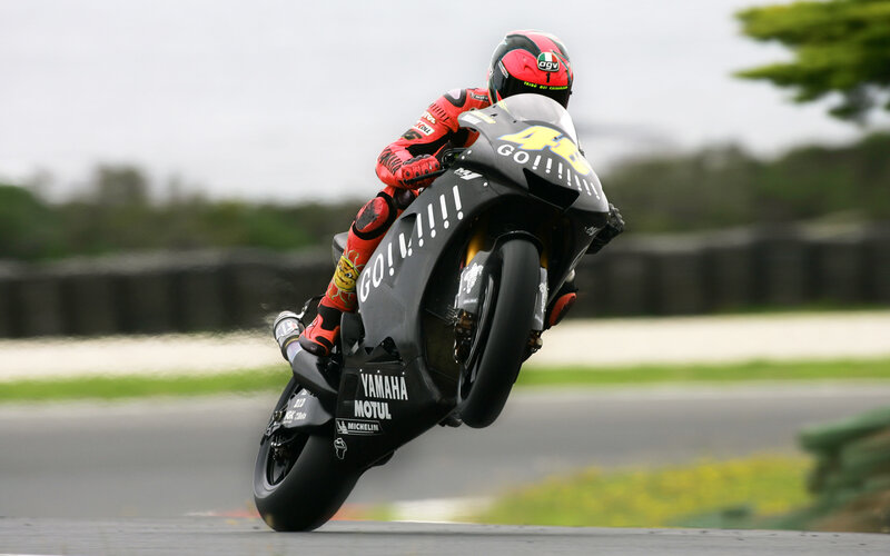 Motorcycle Racer on Track — Black, Dynamic, Photograph, Racing Suit, Helmet, Yamaha Motorcycle