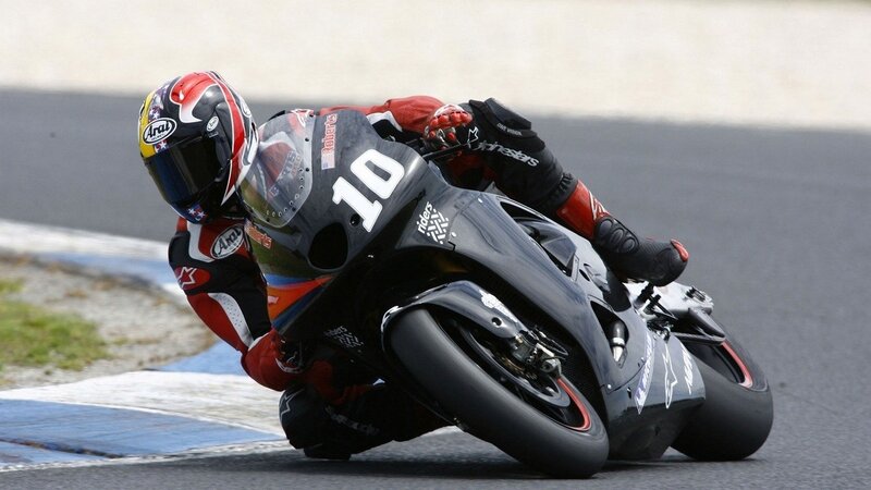 Motorcycle Racer on Track — Black, Red