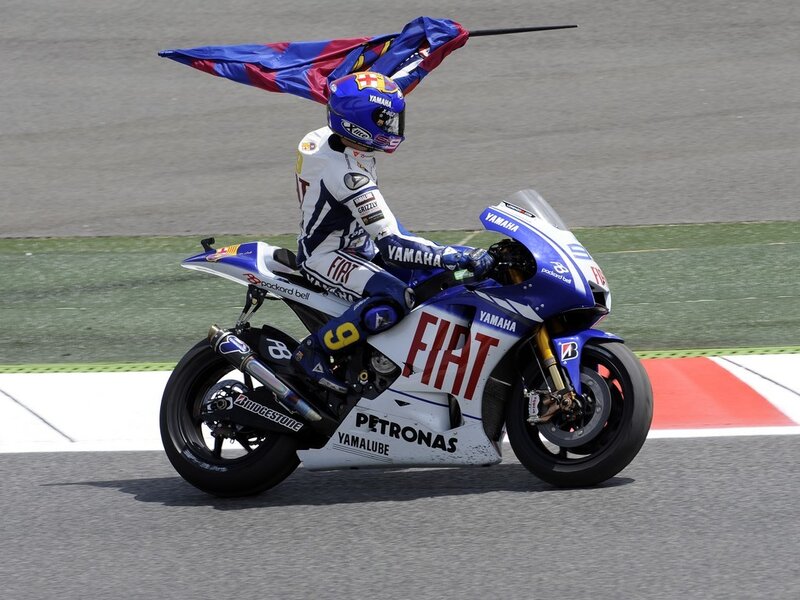 Motorcycle Racer on Track — Blue, Celebratory, Afternoon, Photograph, Flag