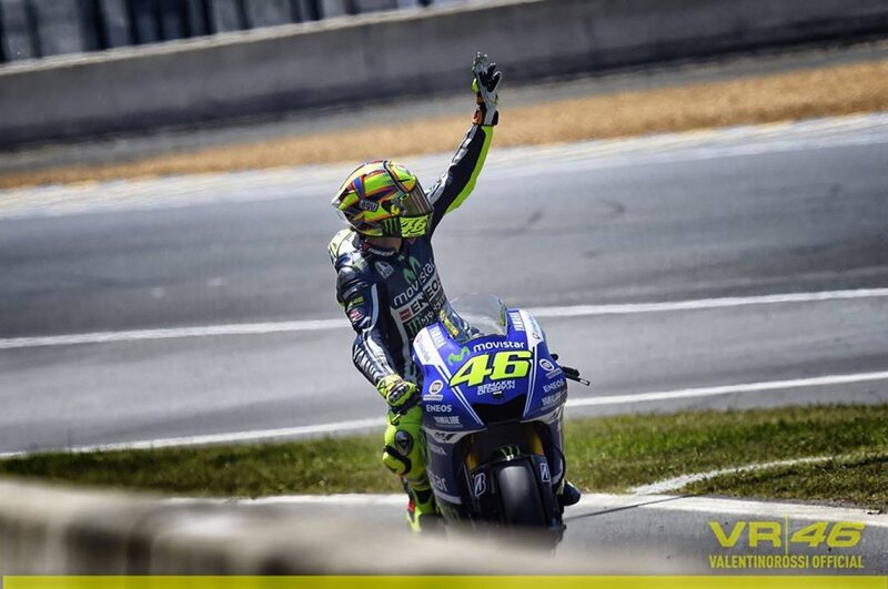 Motorcycle Racer on Track — Blue, Celebratory