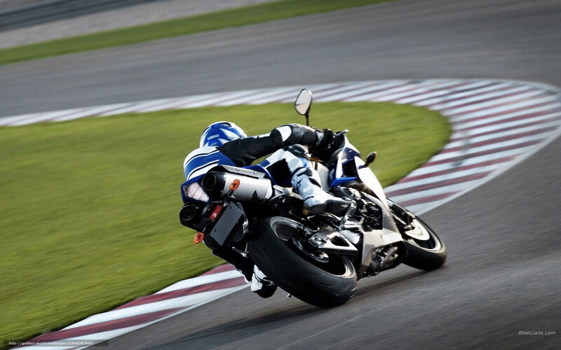 Motorcycle Racer on Track — Blue, Dynamic, Afternoon, Photograph, Racetrack, Grass
