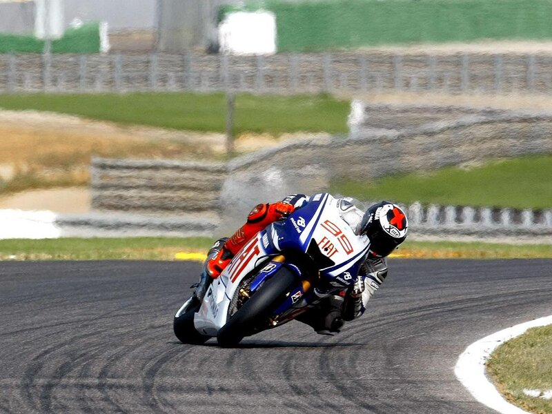 Motorcycle Racer on Track — Blue, Dynamic, Afternoon