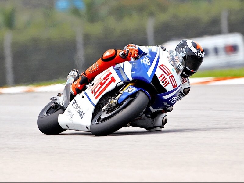 Motorcycle Racer on Track — Blue, Dynamic, Daytime