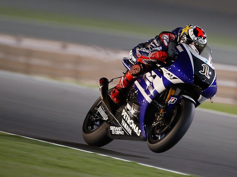 Motorcycle Racer on Track — Blue, Dynamic, Night, Photograph