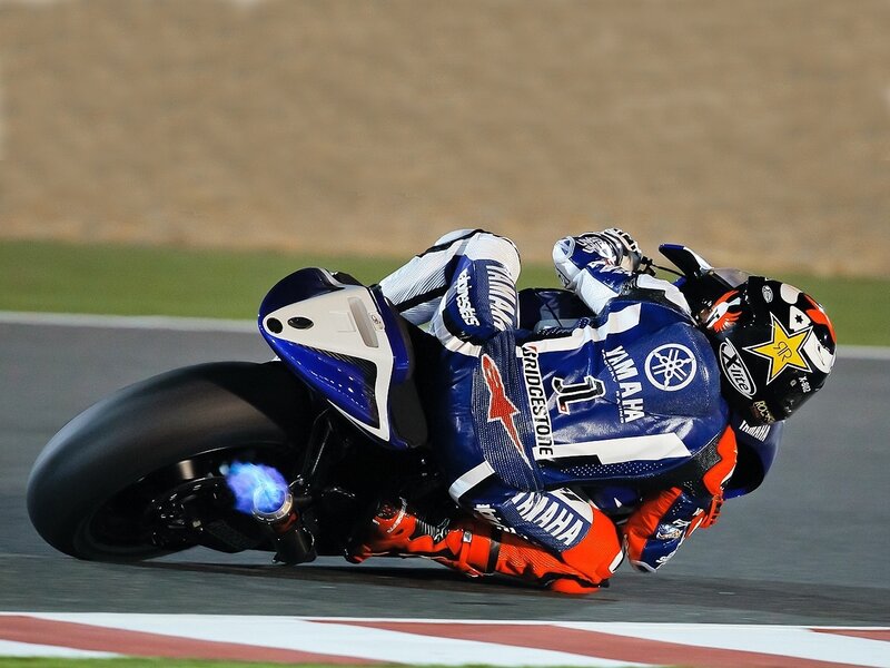 Motorcycle Racer on Track — Blue, Dynamic, Night