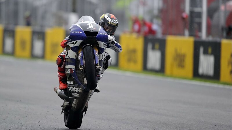 Motorcycle Racer on Track — Blue, Dynamic, Photograph