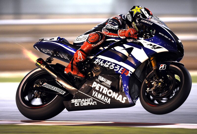 Motorcycle Racer on Track — Dynamic, Night