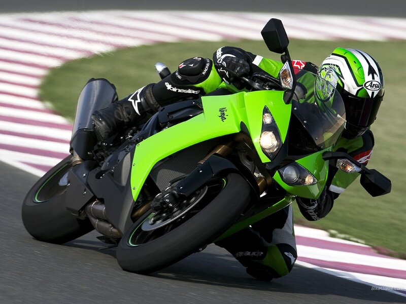 Motorcycle Racer on Track — Green, Dynamic, Afternoon, Photograph, Helmet, Black