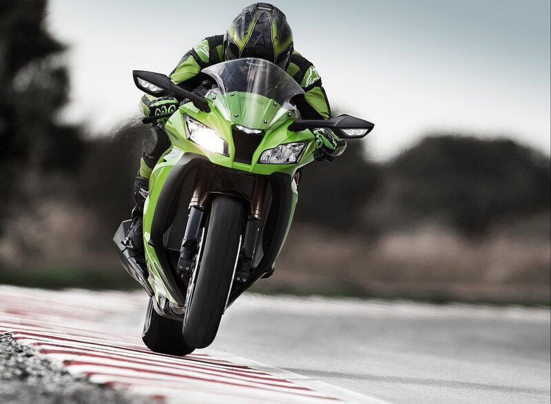 Motorcycle Racer on Track — Green, Dynamic, Photograph, Black, Gray
