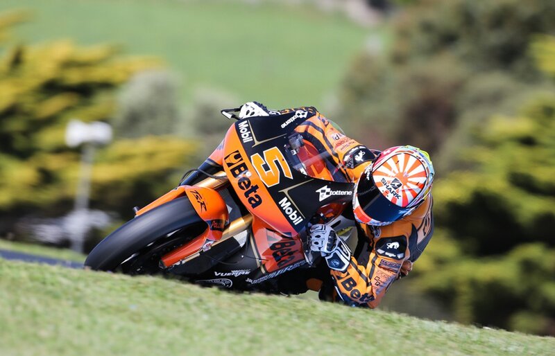 Motorcycle Racer on Track — Orange, Dynamic, Afternoon, Photograph, Racing Bike, Helmet, Grass