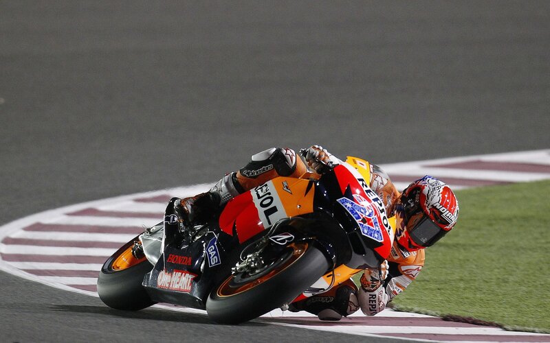 Motorcycle Racer on Track — Orange, Intense, Night