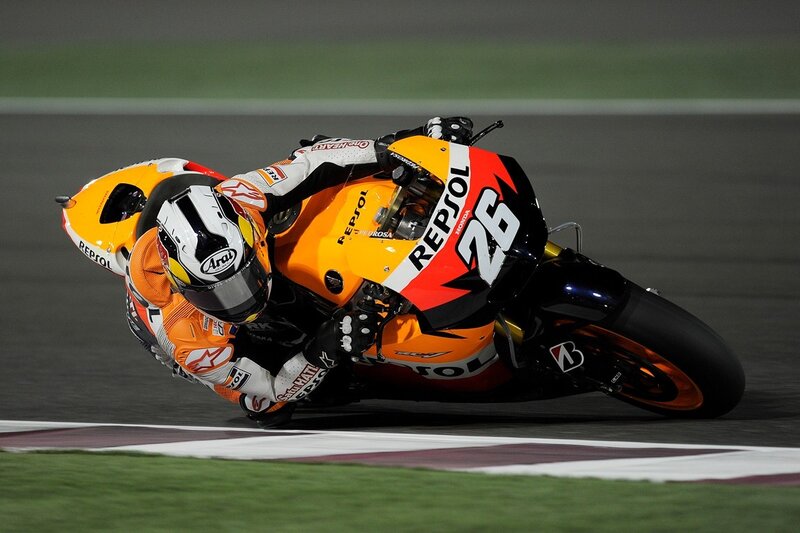 Motorcycle Racer on Track — Orange, Night