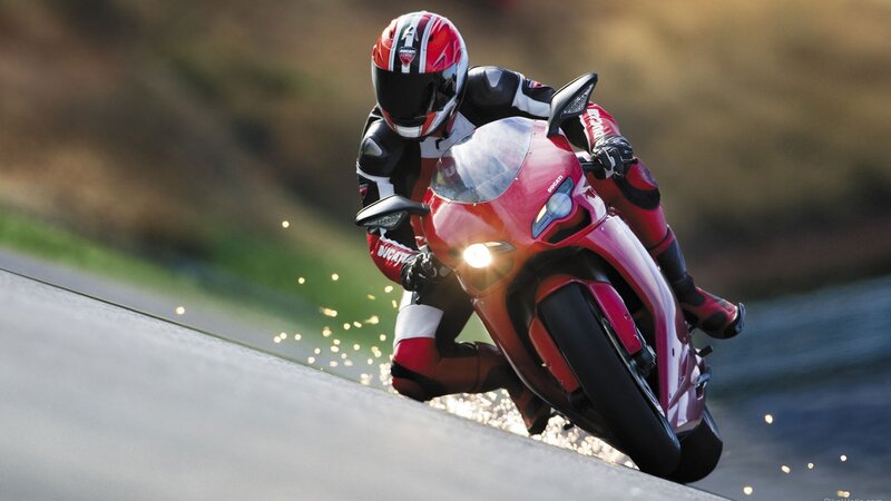 Motorcycle Racer on Track — Red, Dynamic, Afternoon, Photograph, Sparks, Black