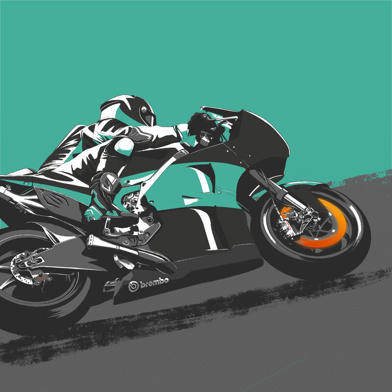Motorcycle Racer on Track — Teal