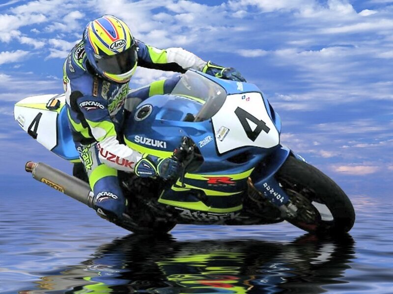 Motorcycle racer on water