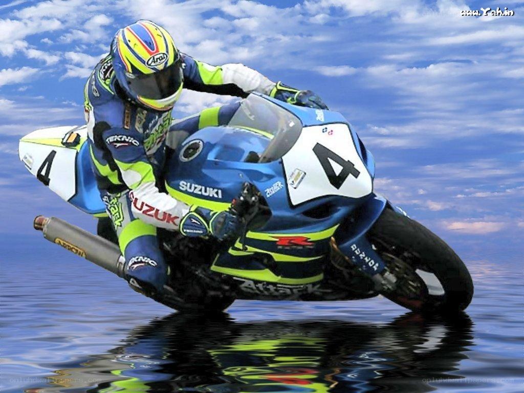 Motorcycle racer on water