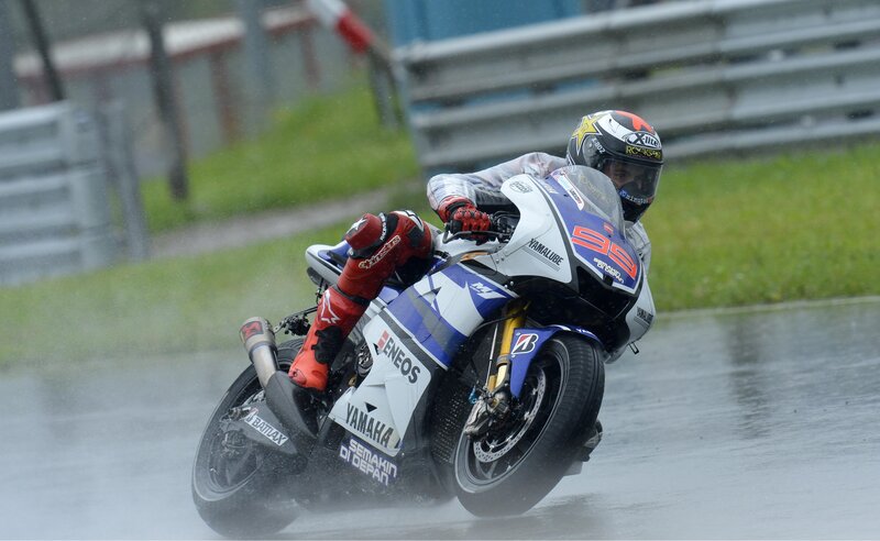 Motorcycle Racer on Wet Track — White, Intense