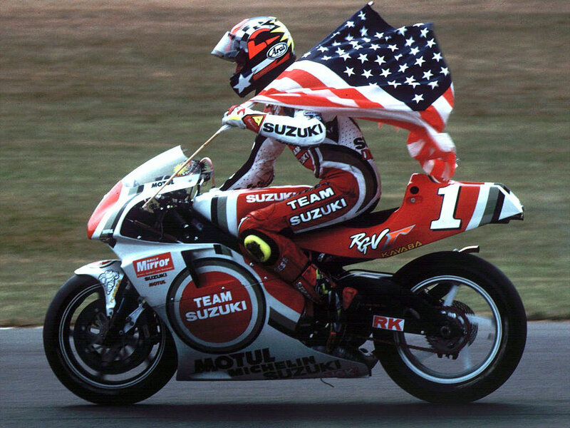 Motorcycle racer with American flag