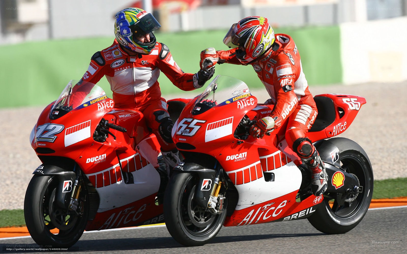 Motorcycle racers celebrating