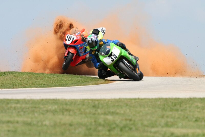 Motorcycle racers in a crash