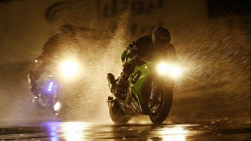 Motorcycle Racers in Rain