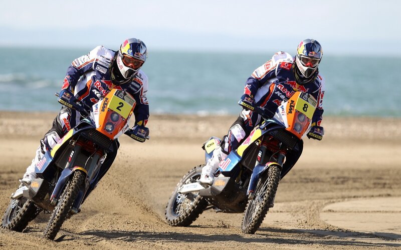 Motorcycle Racers on Beach — Blue