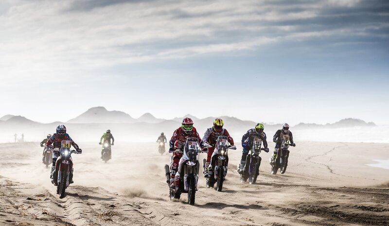 Motorcycle Racers on Beach — Brown