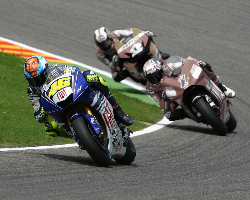 Motorcycle Racers on Track — Blue, Dynamic, Afternoon, Photograph, Racing Bikes, Grass