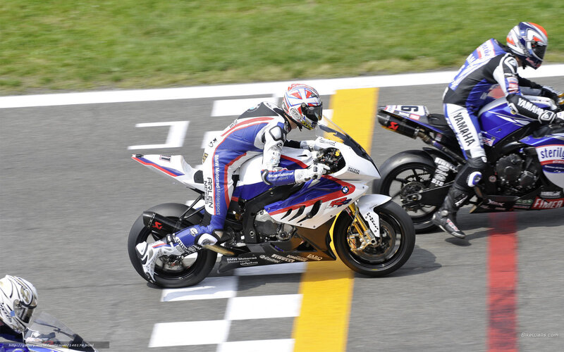 Motorcycle Racers on Track — Blue, Dynamic, Afternoon