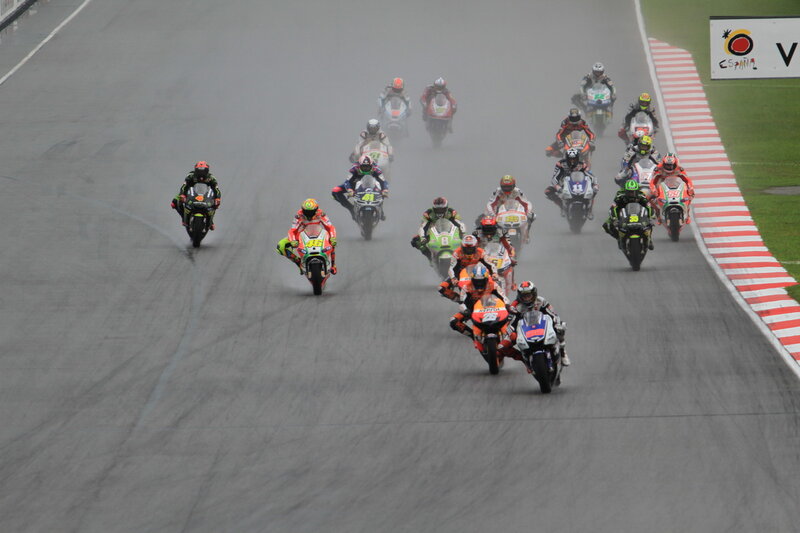 Motorcycle Racers on Track — Gray, Competitive