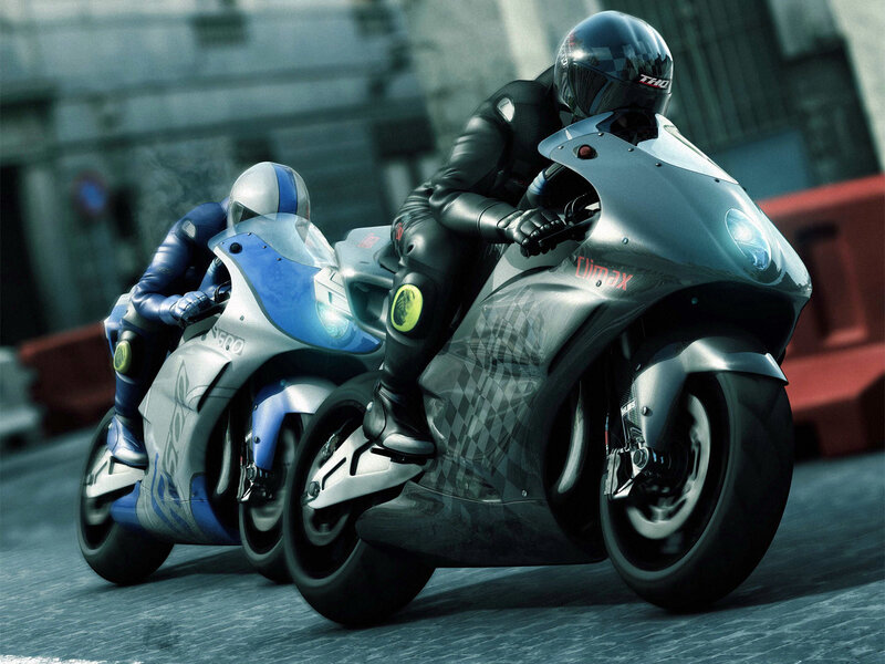 Motorcycle Racers on Track — Gray, Dynamic, 3d Render, Motorcycles