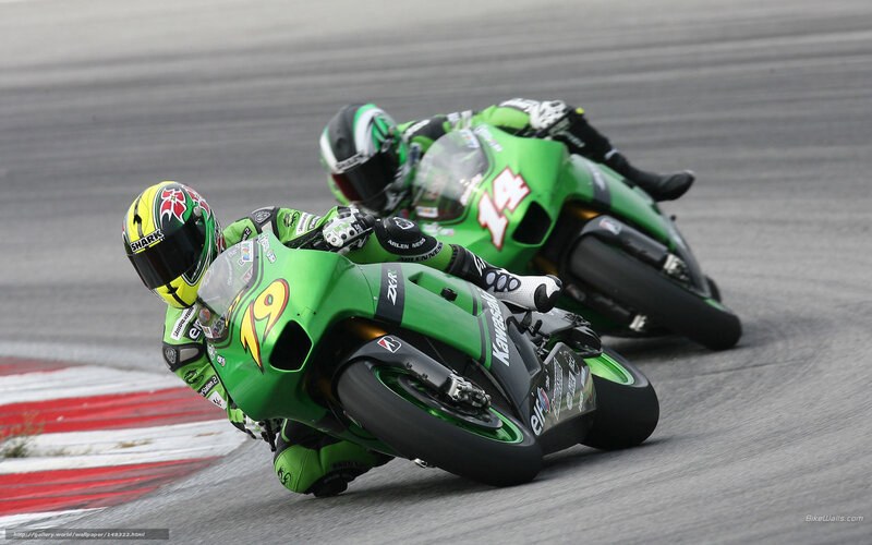 Motorcycle Racers on Track — Green, Dynamic, Photograph