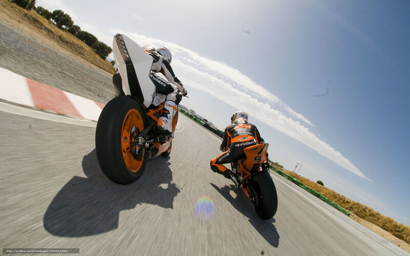Motorcycle Racers on Track — Orange, Dynamic, Afternoon, Photograph, Racetrack, Sky