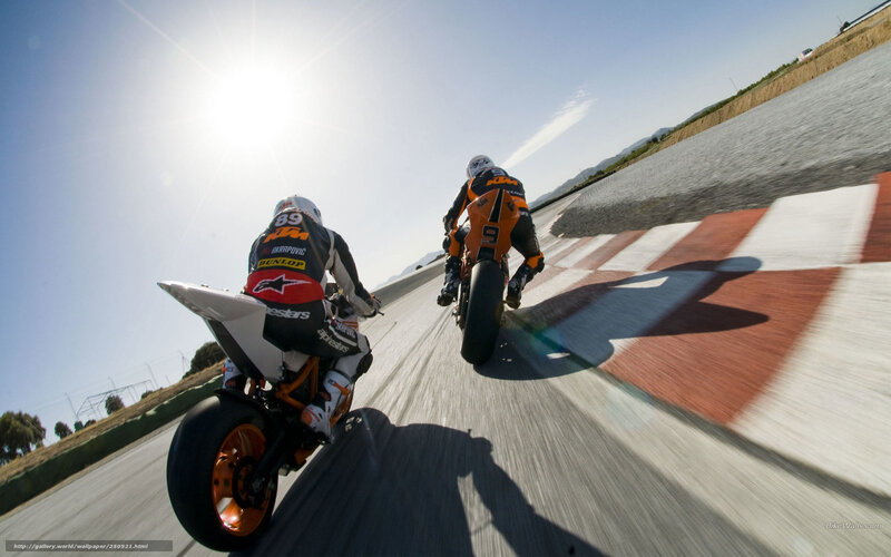 Motorcycle Racers on Track — Orange, Dynamic, Afternoon, Photograph, Racetrack, Sun, Mountains