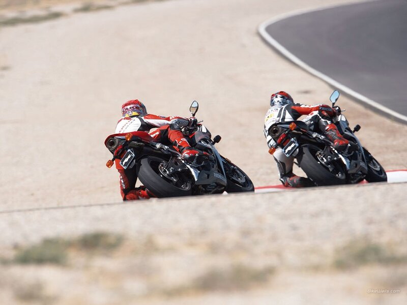 Motorcycle Racers on Track — Red, Dynamic, Afternoon, Photograph, Racing Suits