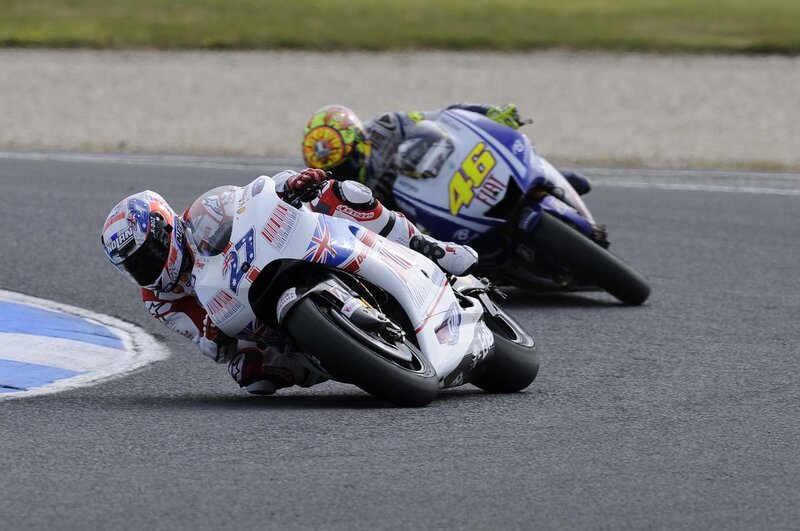 Motorcycle Racers on Track — White, Dynamic, Afternoon, Photograph, Racing Bikes, Helmets, Blue