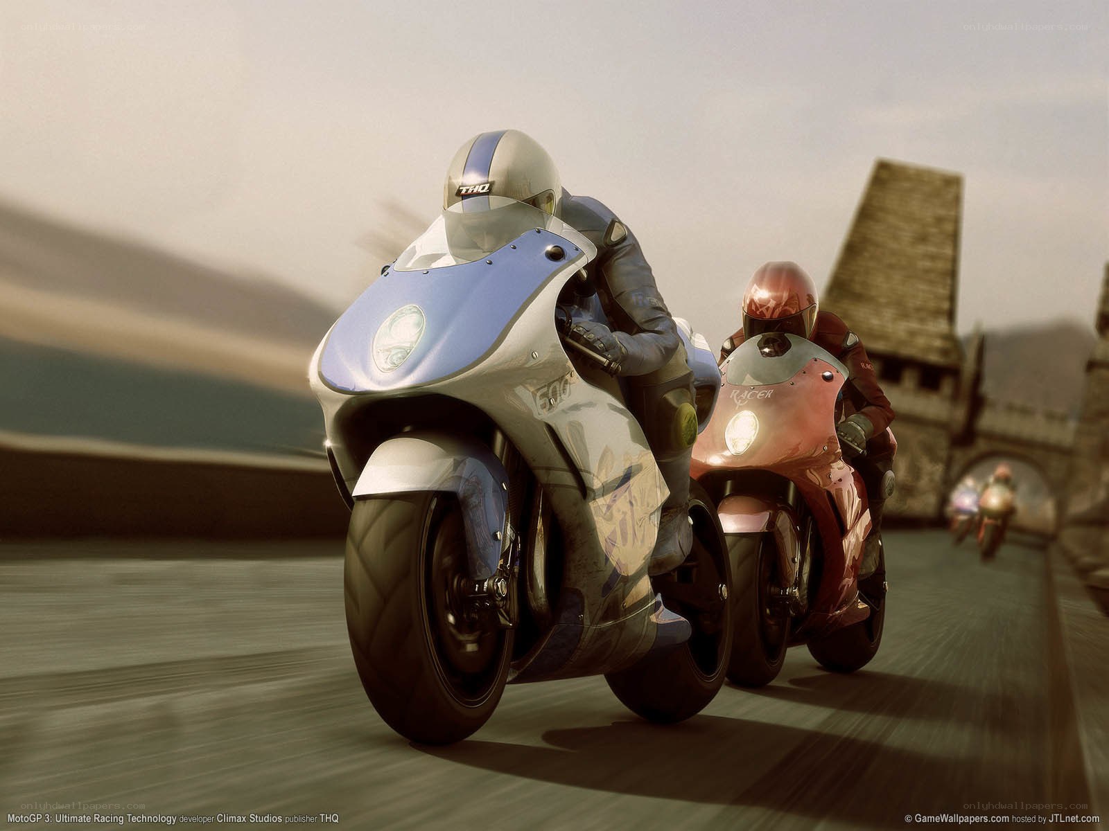Motorcycle racing on a bridge
