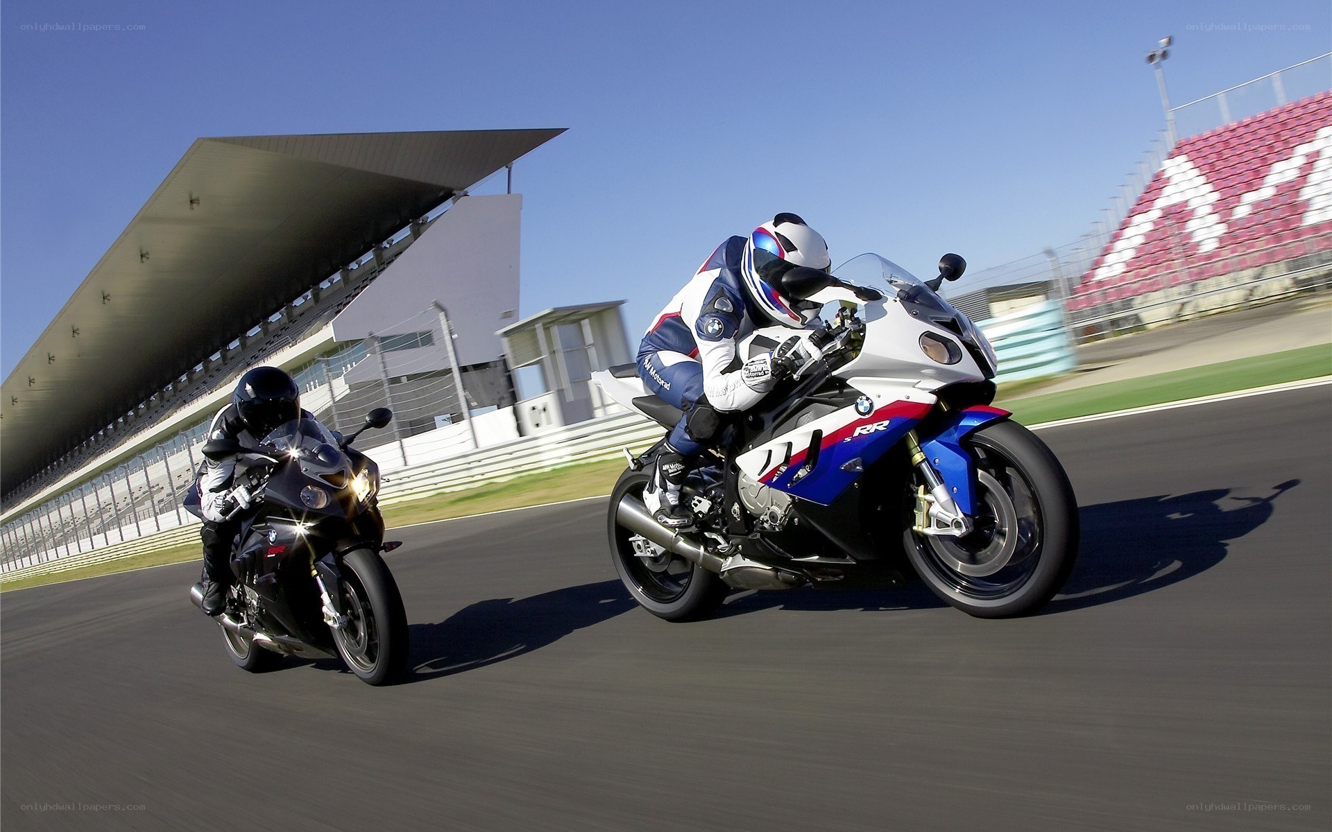 Motorcycle racing on a track