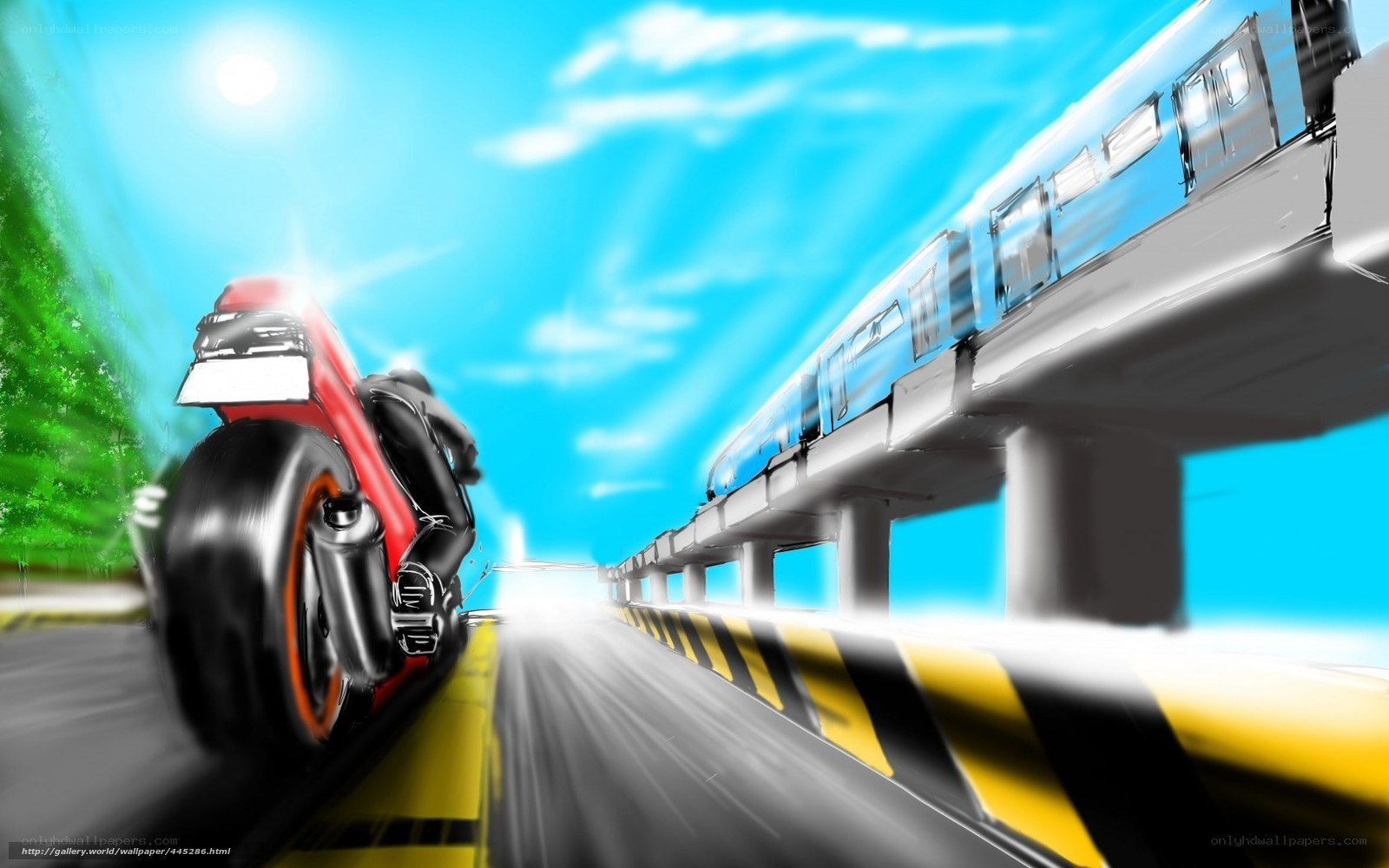 Motorcycle racing on highway
