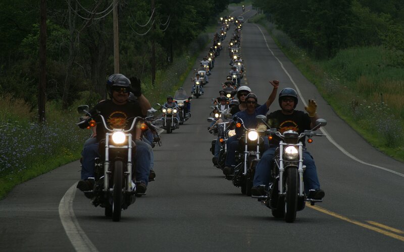 motorcycle rally on country road